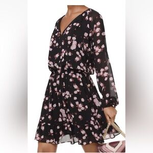 Michael Kors Black and Pink Floral Long Sleeve Dress